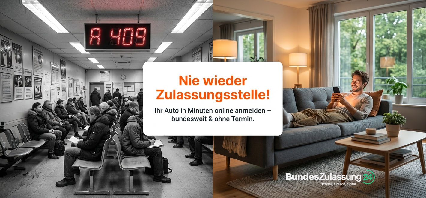 Nie wieder Zulassungsstelle! Vergleich zwischen Wartezeiten beim Amt und bequemer Kfz-Zulassung von zu Hause